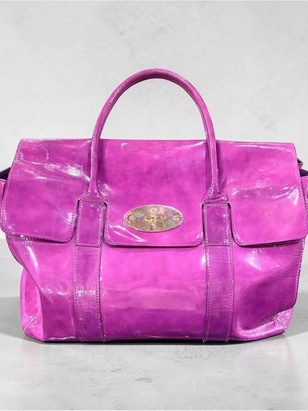 Mulberry Vintage Purple Patent Leather Bayswater Satchel Large